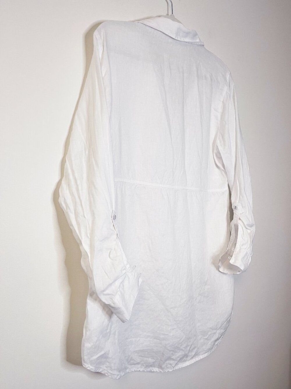Sigrid Olsen 100% Linen White Popover Button Front Blouse Medium Resortwear - Picture 5 of 9